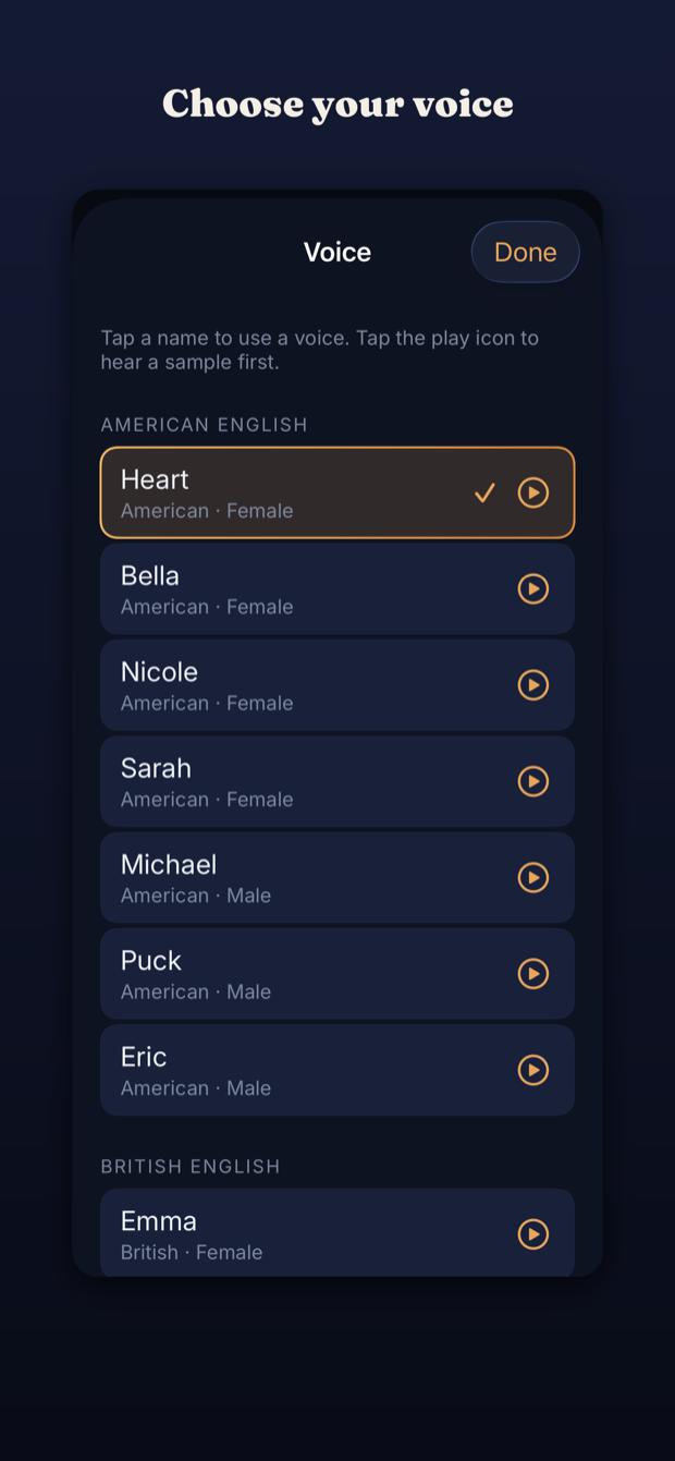 Choosing from twelve English voices