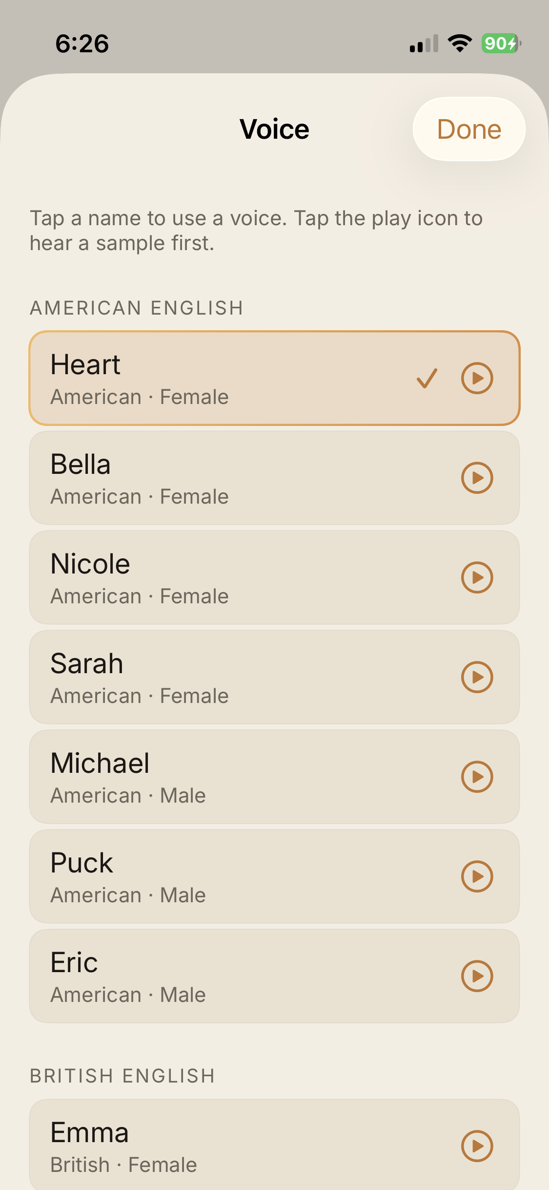 Choosing from a set of natural English voices